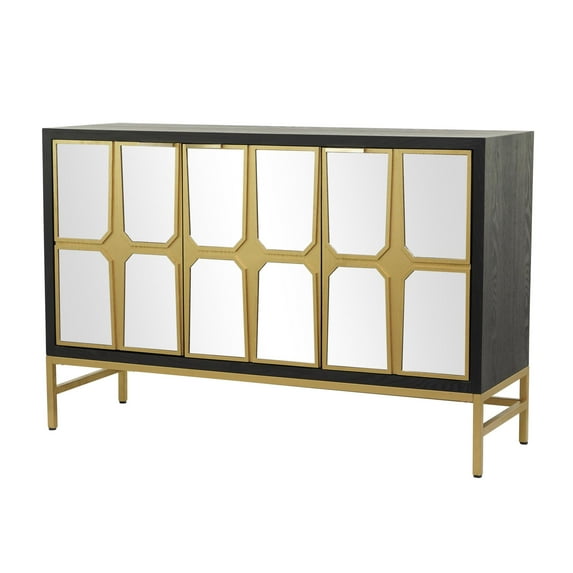 DecMode 48" x 32" Black Wooden 3 Door Cabinet with Mirrored Front, 1-Piece