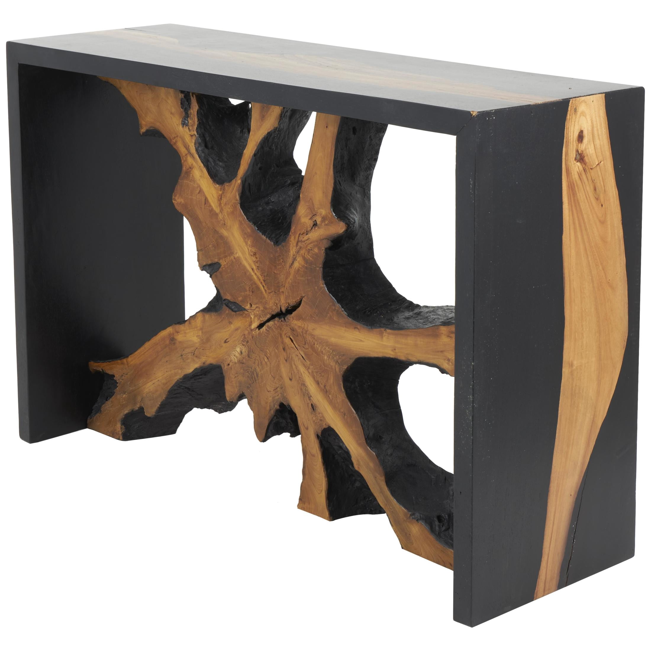 DecMode 48" x 32" Brown Teak Wood Handmade Console Table with Black Framing, 1-Piece