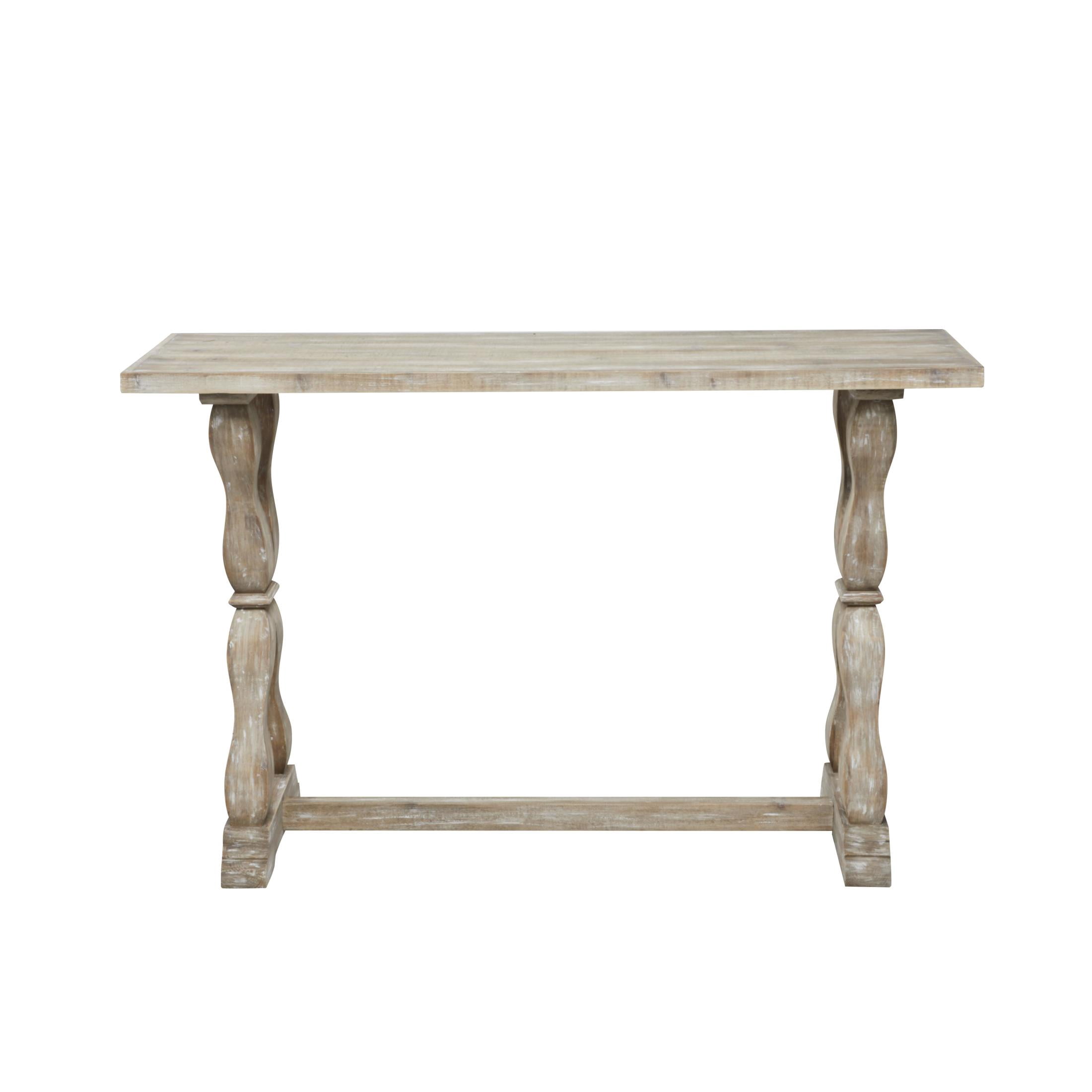 DecMode 48" x 32" Brown Wood Whitewashed Console Table with Angled Turned Legs, 1-Piece