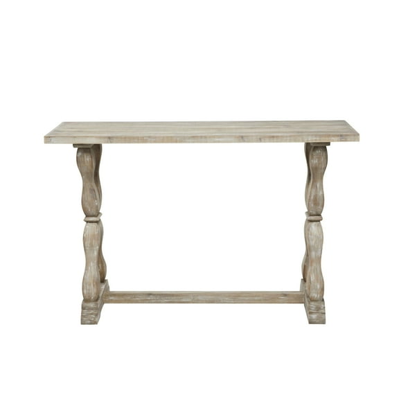 DecMode 48" x 32" Brown Wood Whitewashed Console Table with Angled Turned Legs, 1-Piece