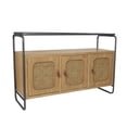 thumbnail image 1 of DecMode 48" x 32" Brown Wooden 3 Door Console Table with Cane Front Doors and Gray Metal Frame, 1-Piece, 1 of 13