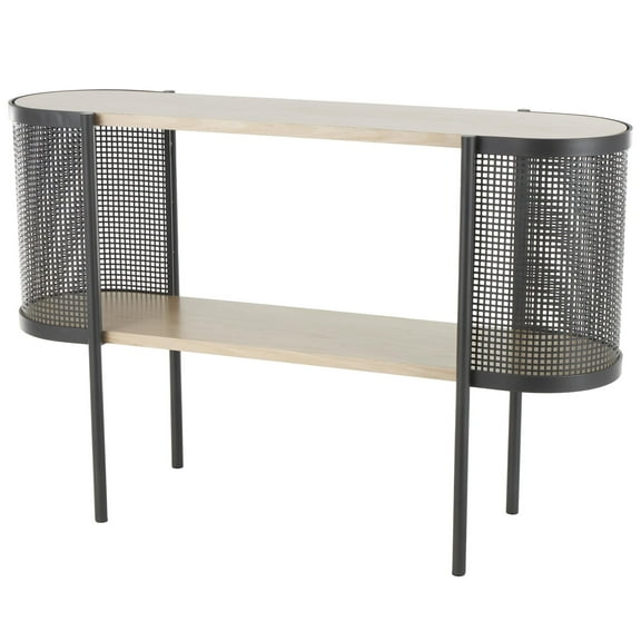 DecMode 48" x 32" Light Brown Wooden Oval Two-Toned Console Table with Mesh Side Panels and Brown Wood Tabletop, 1-Piece