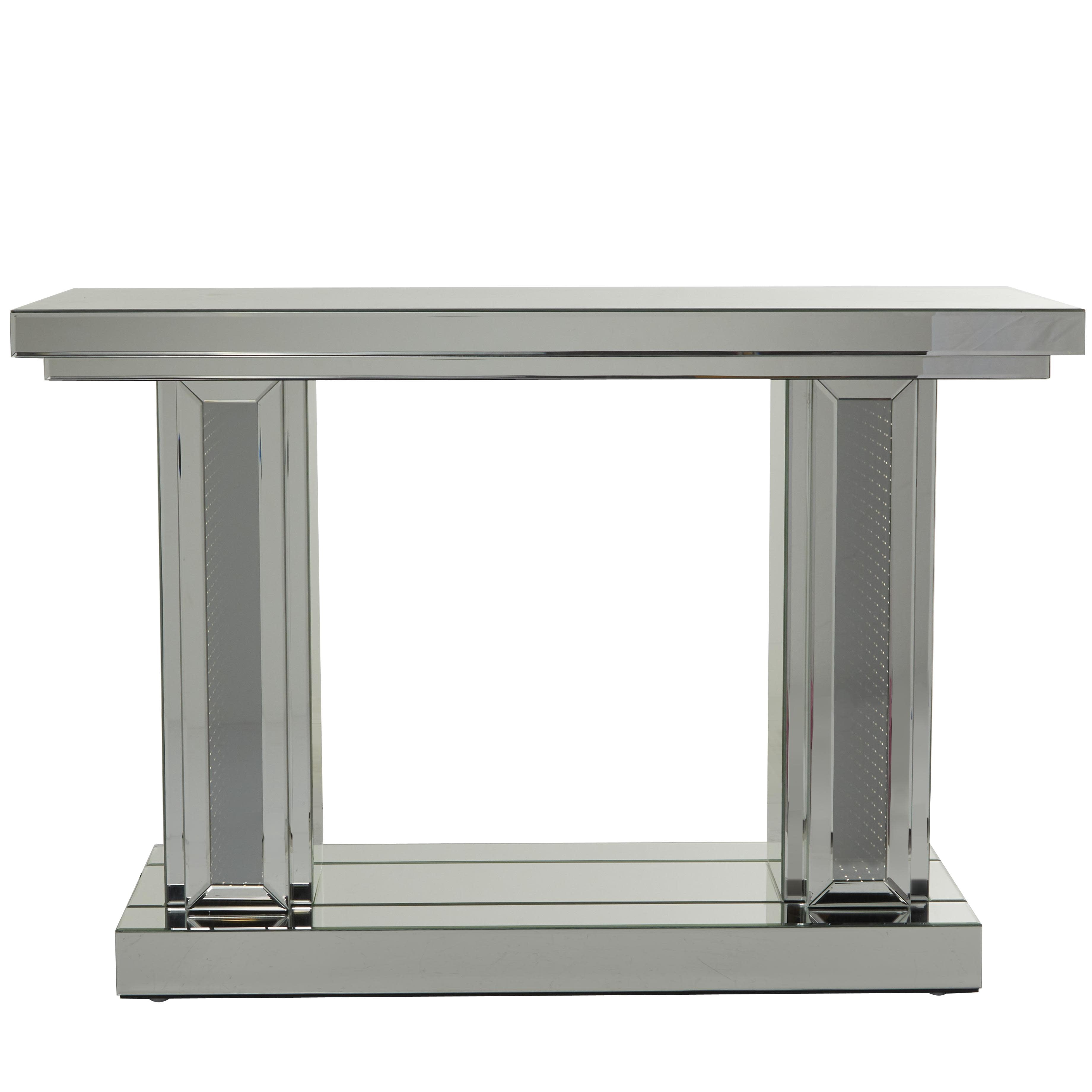 DecMode 48" x 32" Silver Wood Mirrored Console Table, 1-Piece