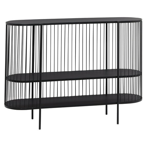 DecMode 48" x 34" Black Metal Narrow Oval 2 Shelf Console Table with Open Wire Frame, 1-Piece