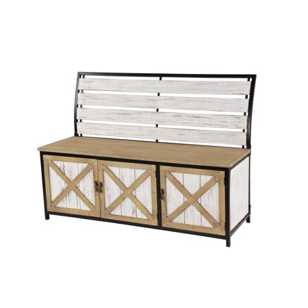 DecMode 48" x 35" Brown Wood Farmhouse Storage Bench