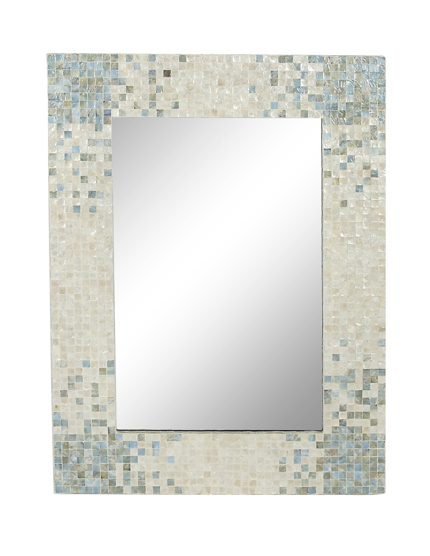 Coastal Cream Rectangular Wall Mirror with Blue Mosaic Corners