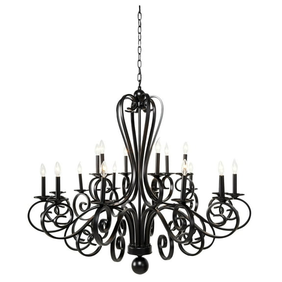 DecMode 43" x 40" Black Metal Scroll Antique Style 18 Light Chandelier, 1-Piece
