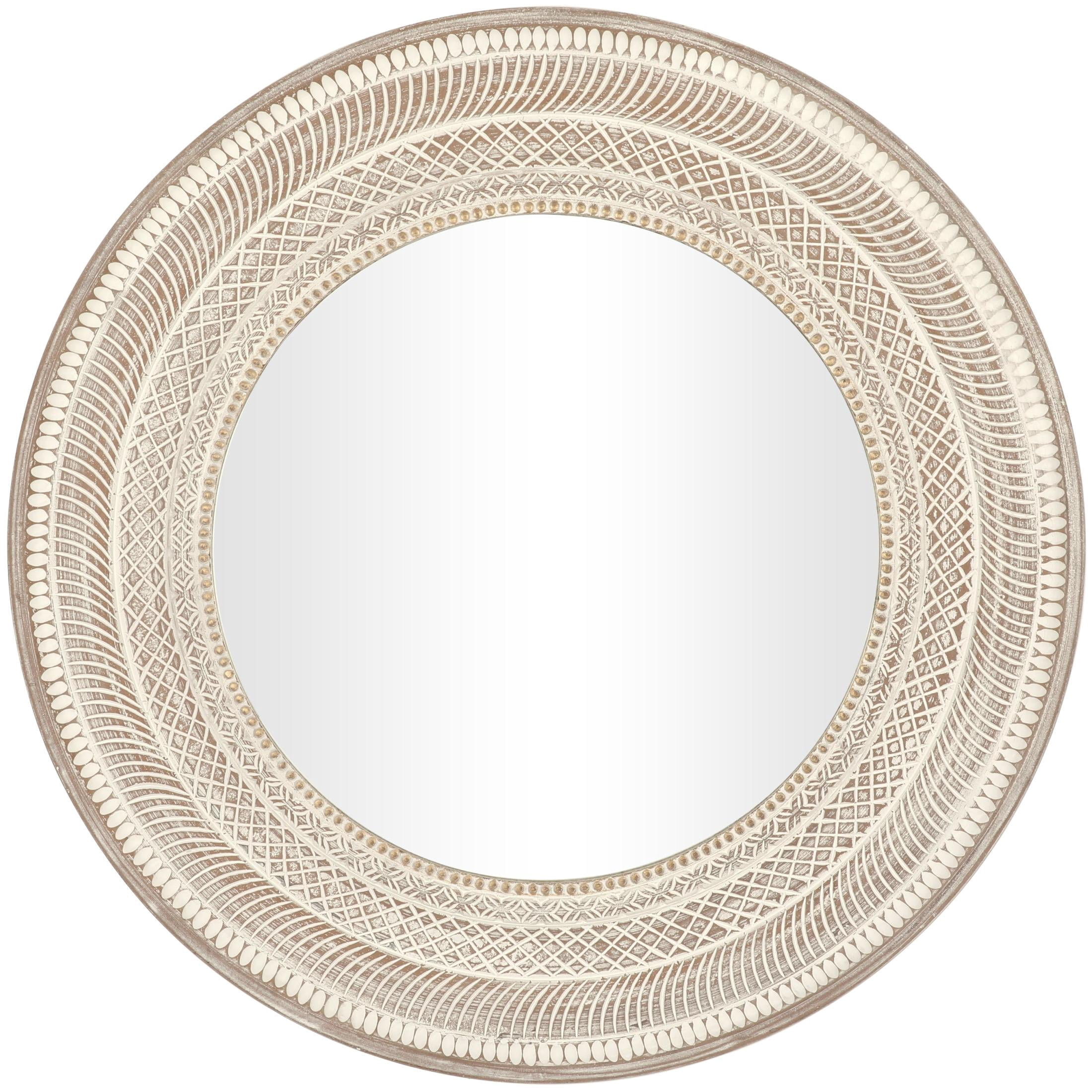 DecMode 48" x 48" Brown Handmade Intricately Carved Geometric Wall Mirror with Bohemian Patterns