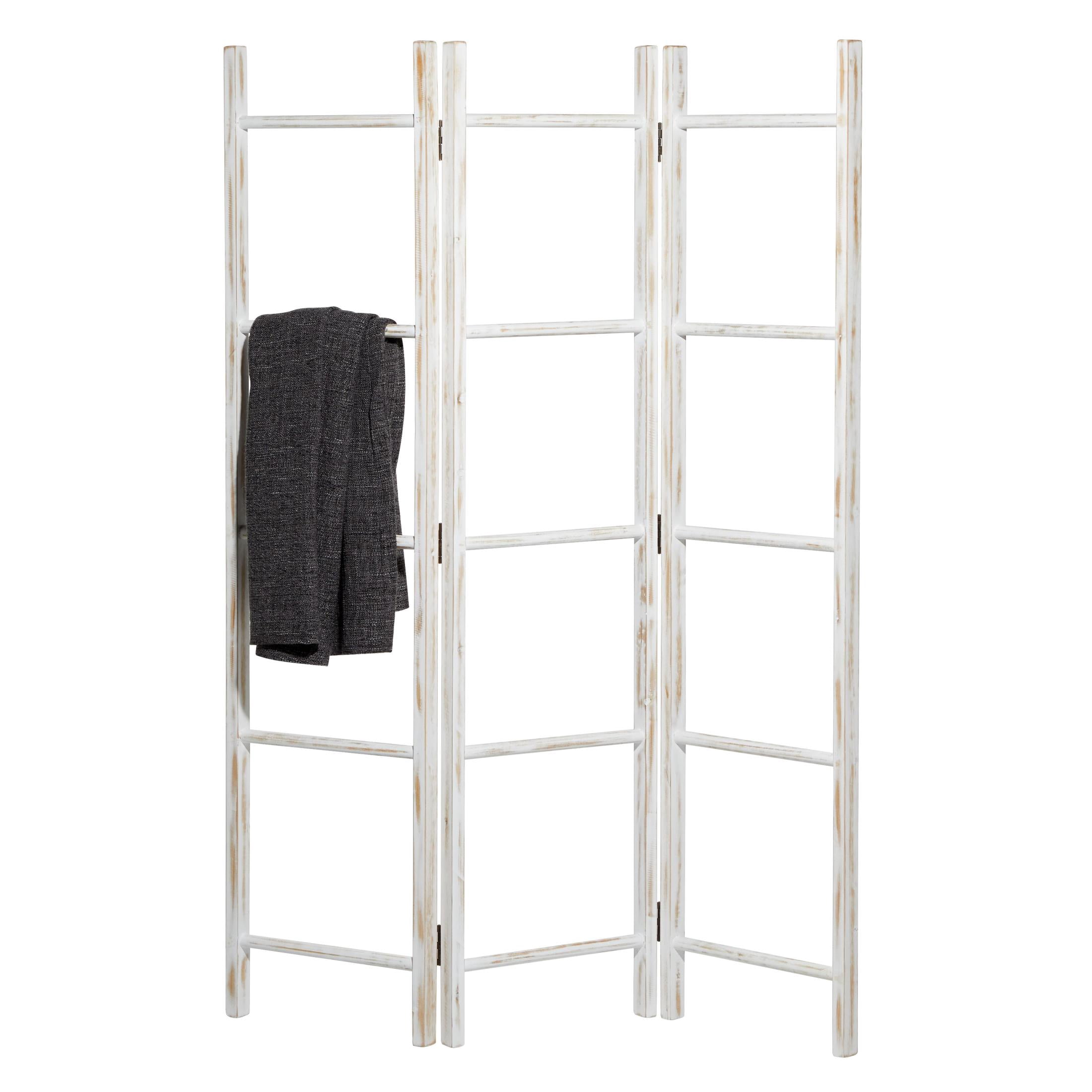DecMode 48" x 71" White Wood Ladder 15 Rung Ladder with 3 Panels, 1-Piece