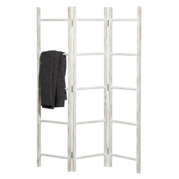 DecMode 48" x 71" White Wood Ladder 15 Rung Ladder with 3 Panels, 1-Piece