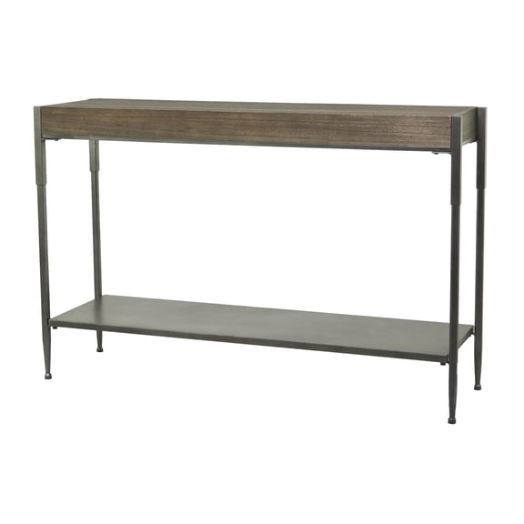 DecMode 49" x 32" Gray Metal Shelf Console Table with Brown Wooden Top, 1-Piece