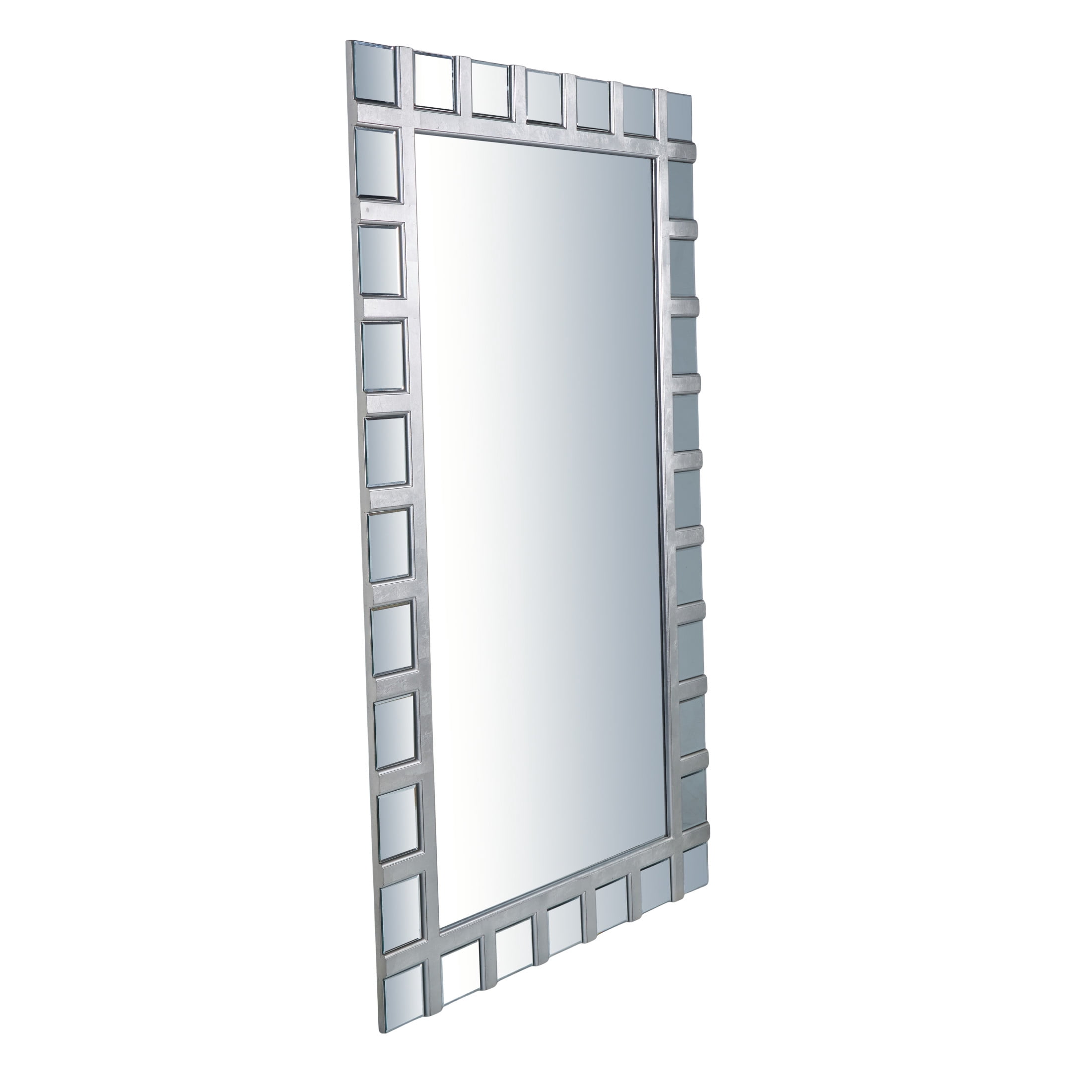 DecMode 49" x 83" Silver Wooden Geometric Floor Mirror with Square Mirrored Insert Frame
