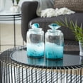thumbnail image 1 of DecMode 5", 5" Teal Glass Contemporary Decorative Jars, 2 - Pieces, 1 of 9