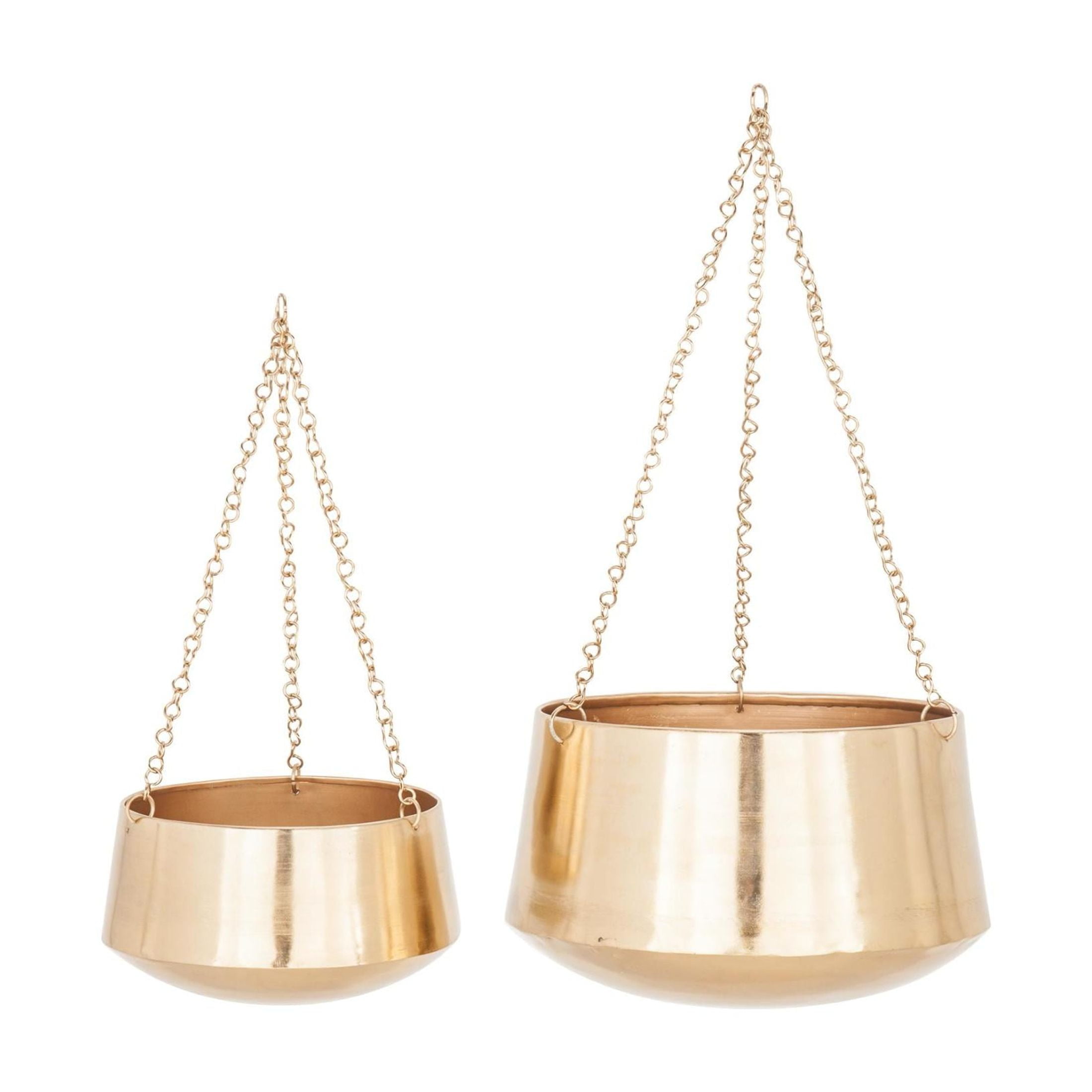 DecMode 5", 7"H Round Gold Metal Hanging Dome Wall Planter with Chain (2 Count)