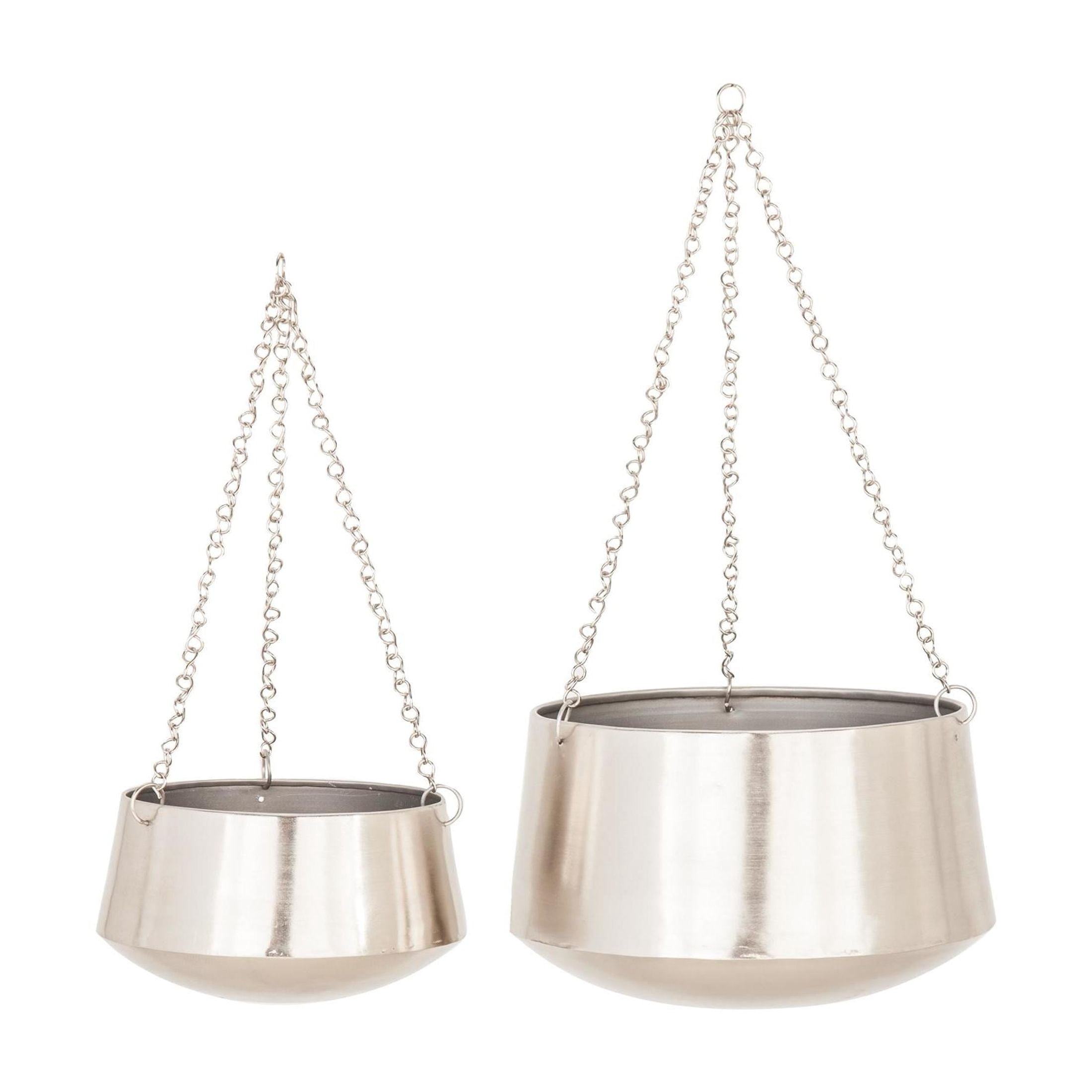 DecMode 5", 7"H Round Silver Metal Hanging Dome Wall Planter with Chain (2 Count)