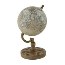 DecMode 5" Beige World Map Globe with Floral Base