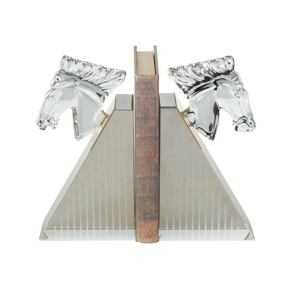 DecMode 5" Head Horse Glass Bookends with Pyramid Bases (Set of 2)