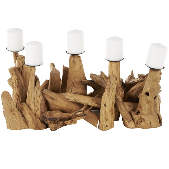 DecMode 5 Holder Brown Teak Wood Handmade Live Edge Candelabra