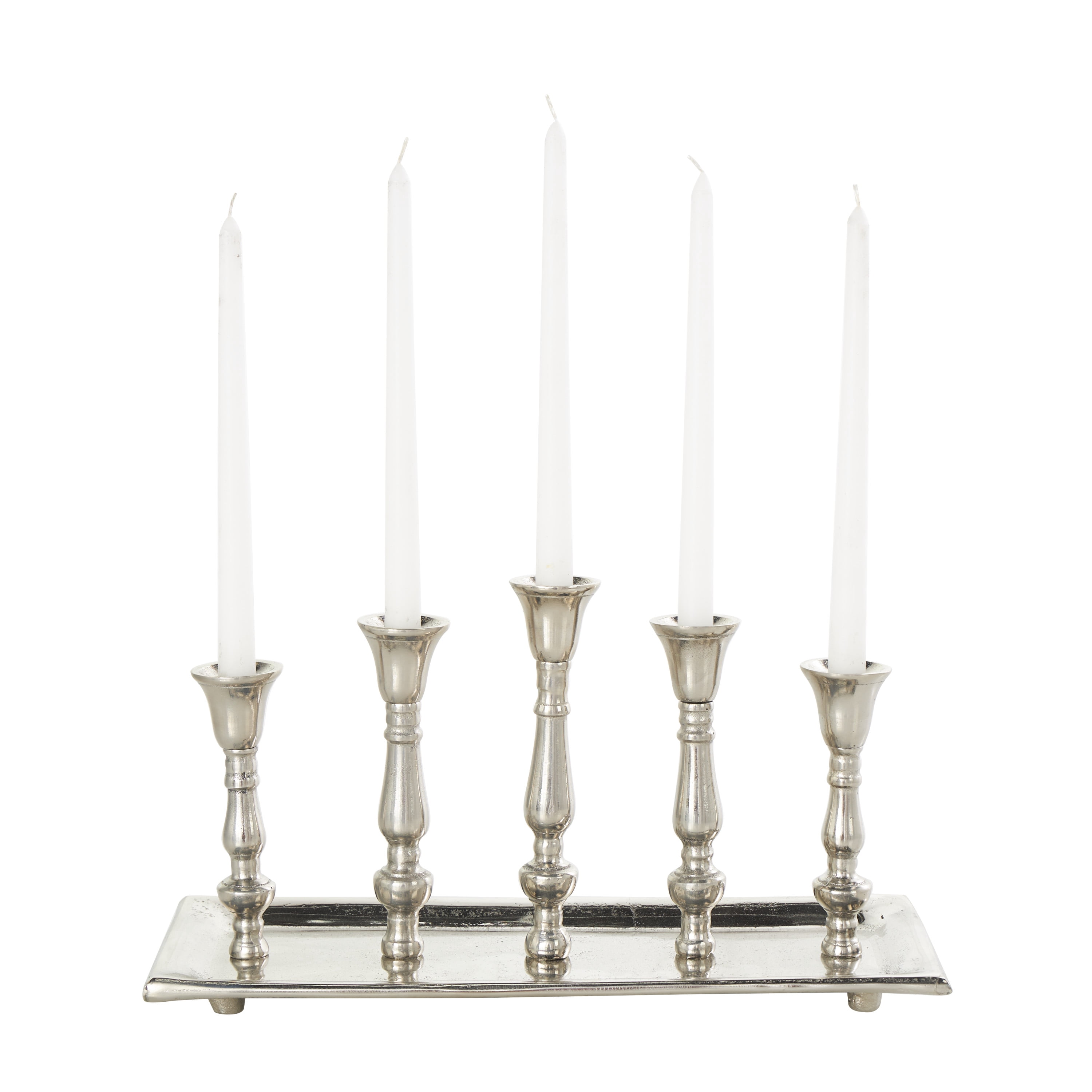 DecMode 5 Holder Silver Aluminum Candelabra with Candle Plate