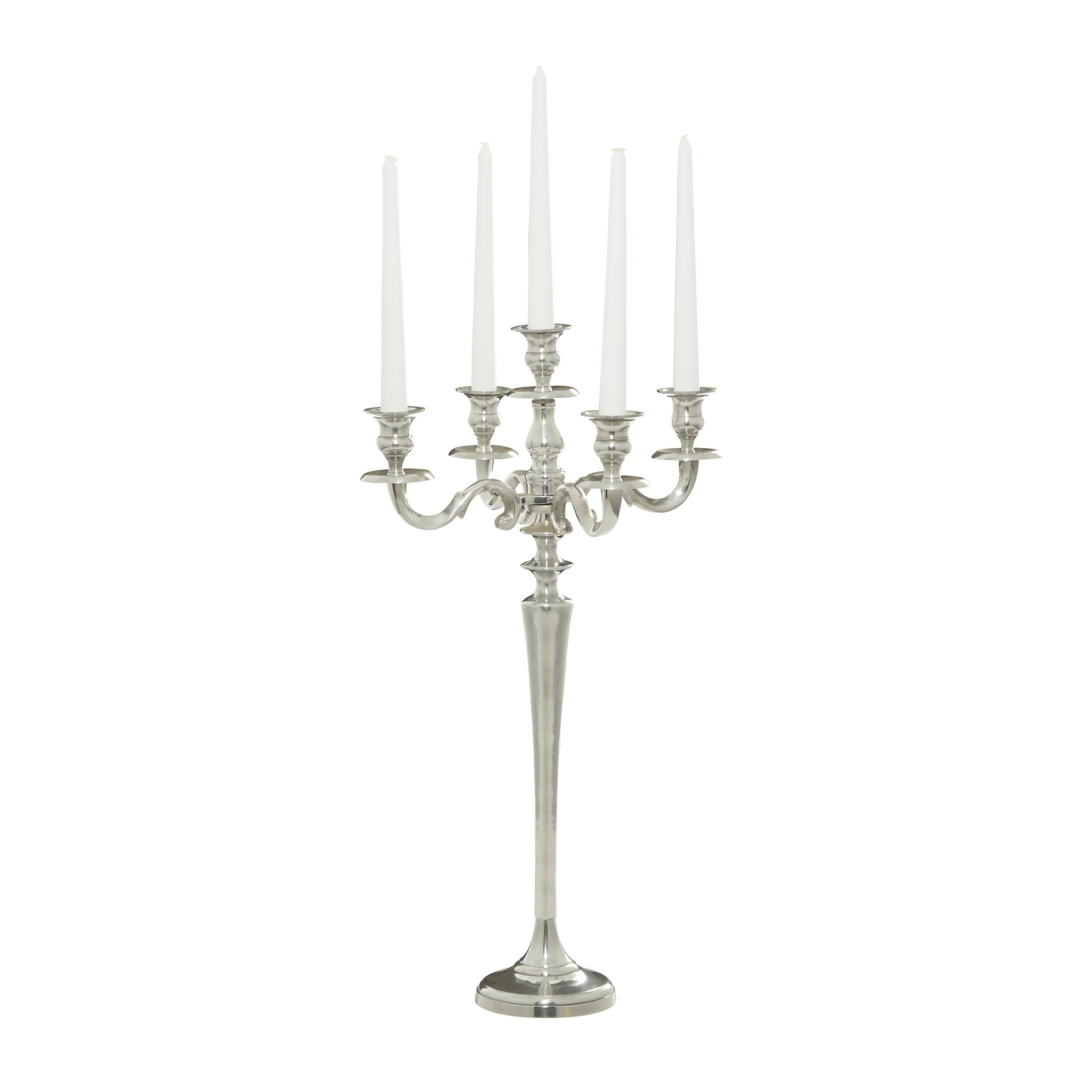 DecMode 5 Holder Silver Aluminum Metal Scroll Tall Candelabra