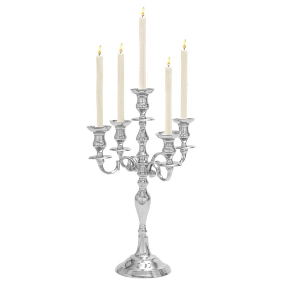 DecMode 5 Holder Silver Aluminum Metal Scroll Decorative Candelabra