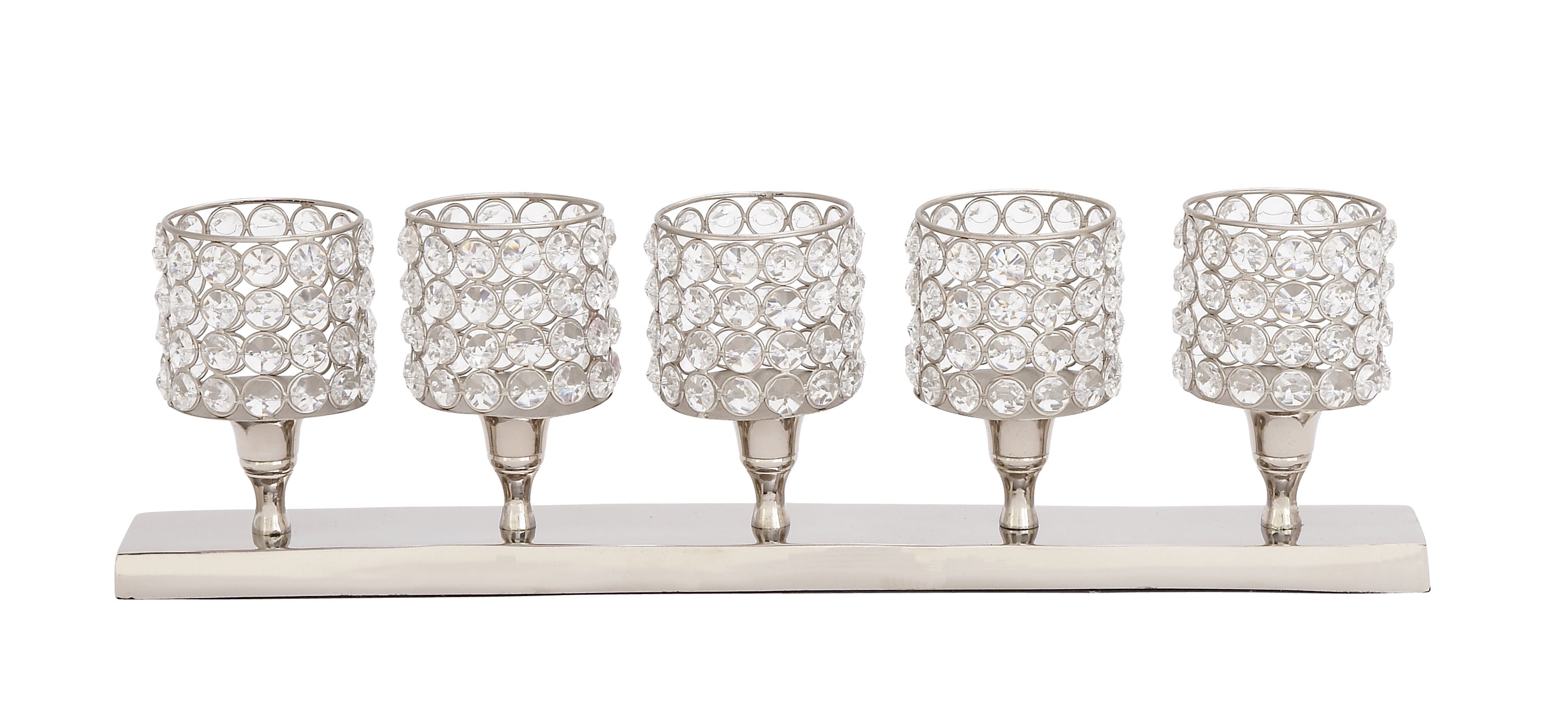 Elegant Silver Aluminum 21'' Hurricane Candelabra with Crystal Accents