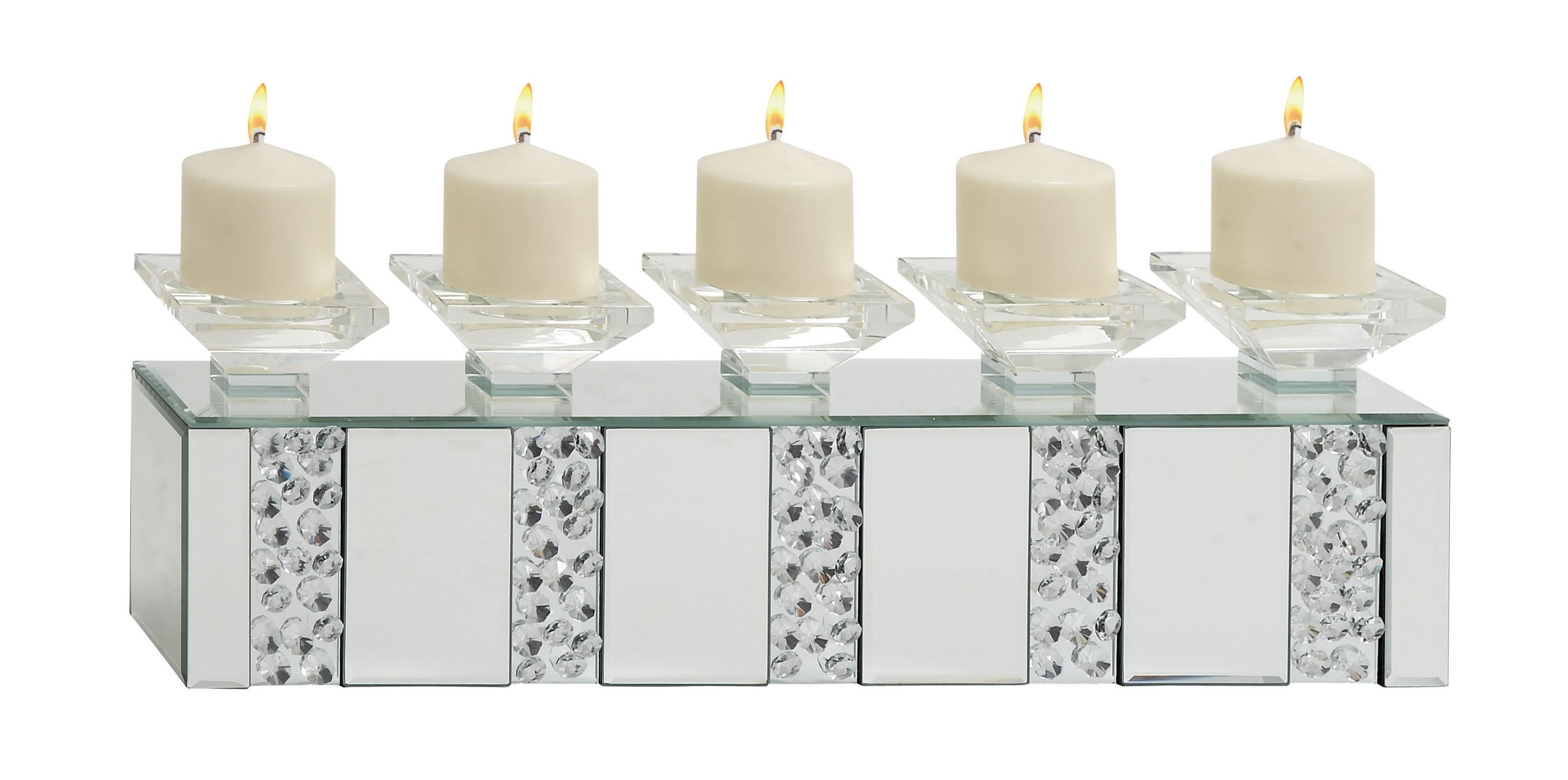 Elegant Silver Glass 24" Pillar Candelabra with Mirrored Accents