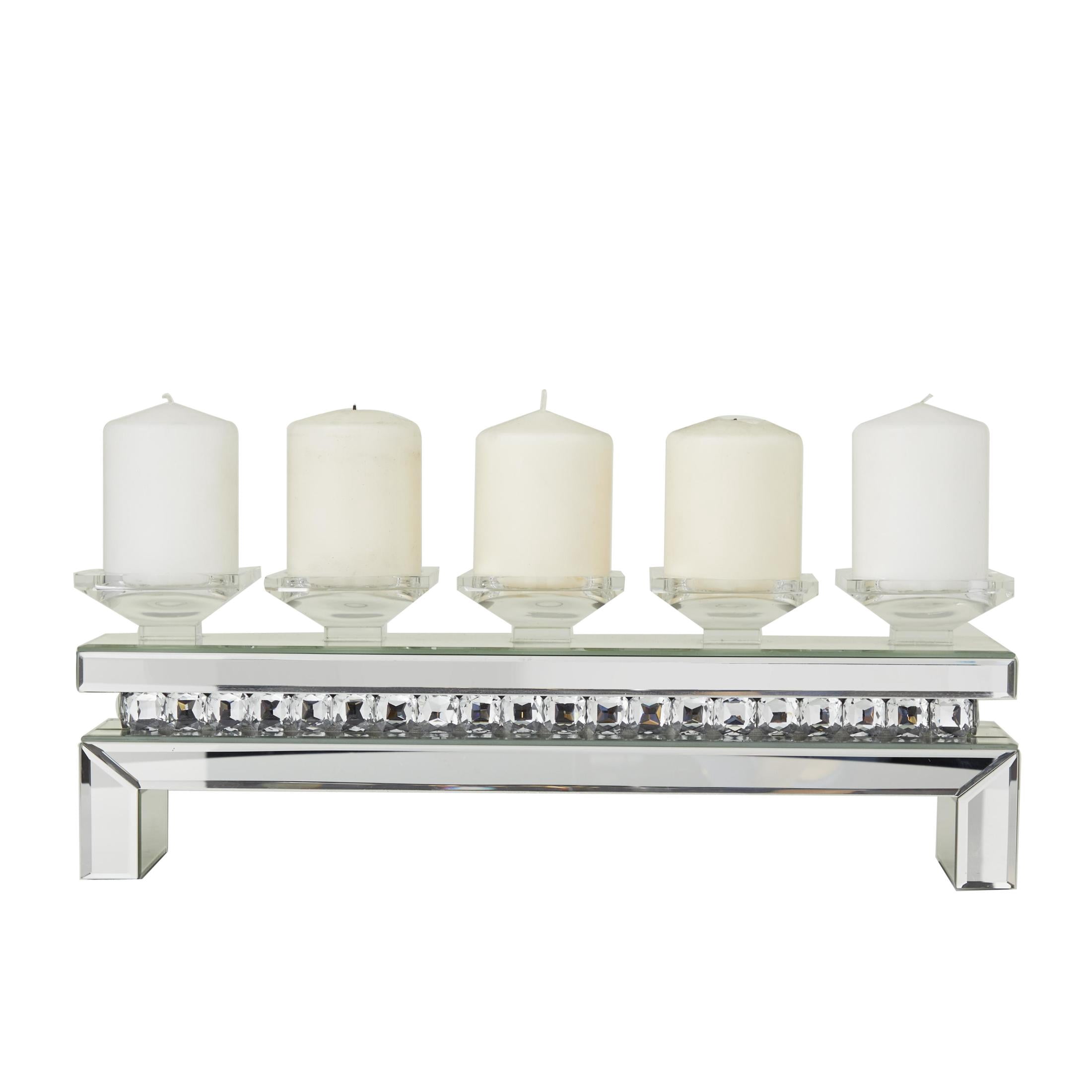 DecMode 5 Holder Silver Wood Pillar Candelabra with Mirrored Accents