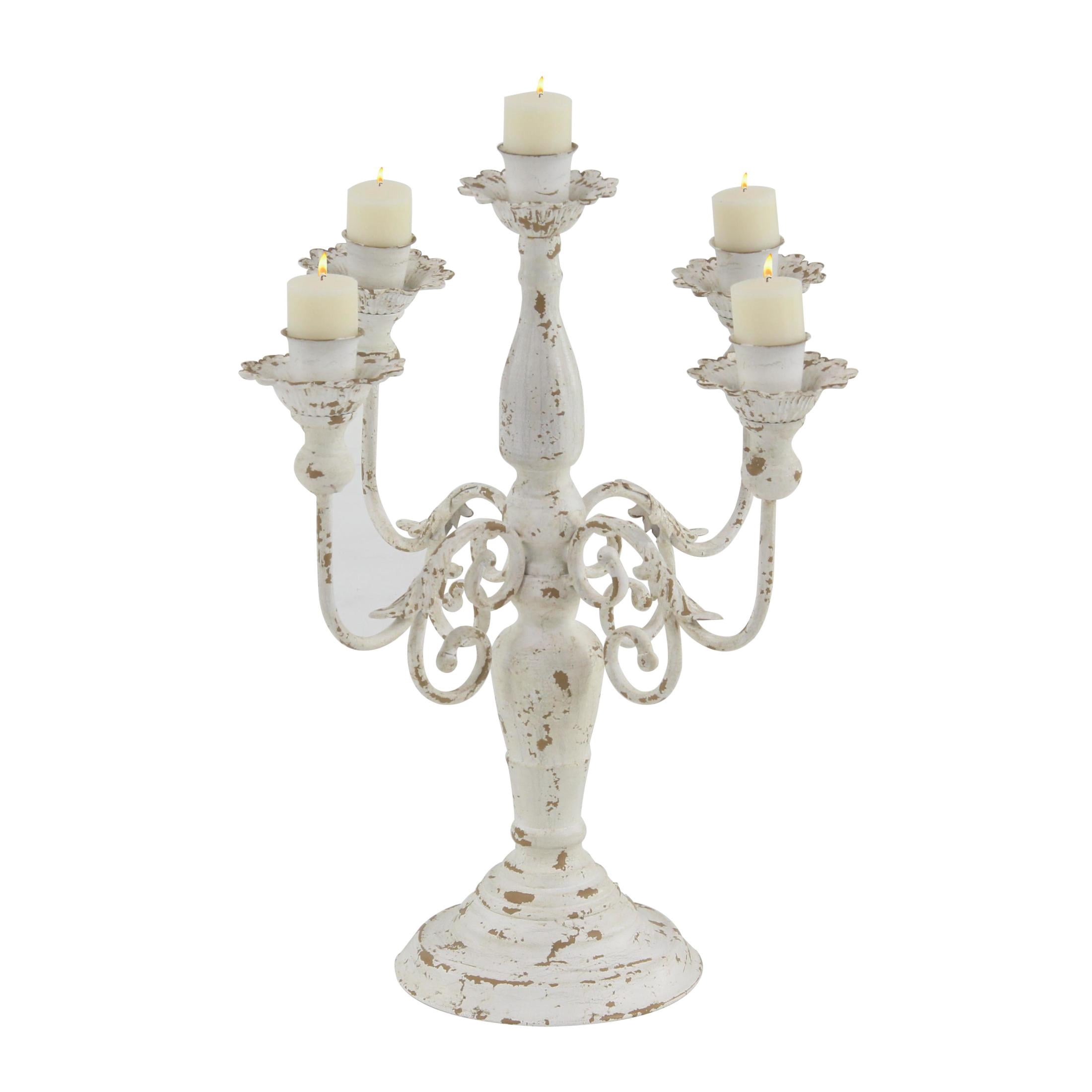 DecMode 5 Holder White Metal Scroll Candelabra