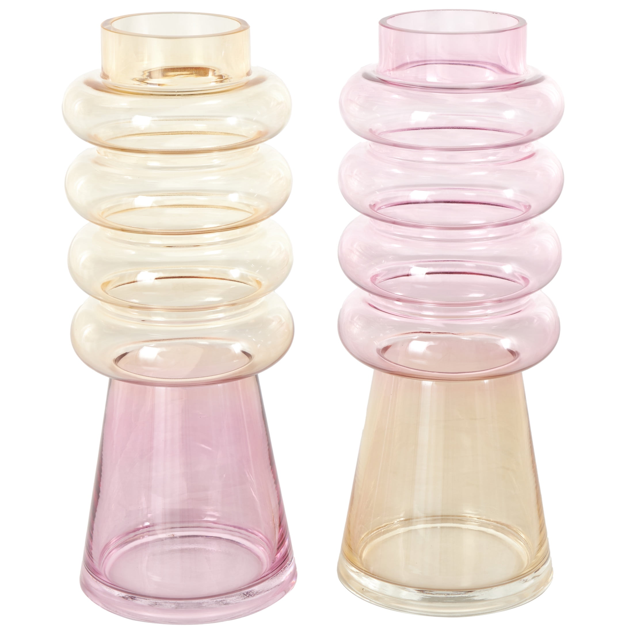 DecMode 5"W, 12"H Tinted Multi Colored Glass Vase with Color Blocks, Set of 2