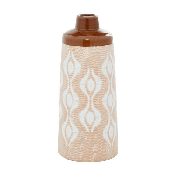 DecMode 5"W, 12"H Traditional Porcelain Vase, Tan, 1 - Piece