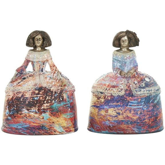 DecMode 5"W, 6"H Polystone Tuscan Sculptures, Multi Colored, 2-Piece