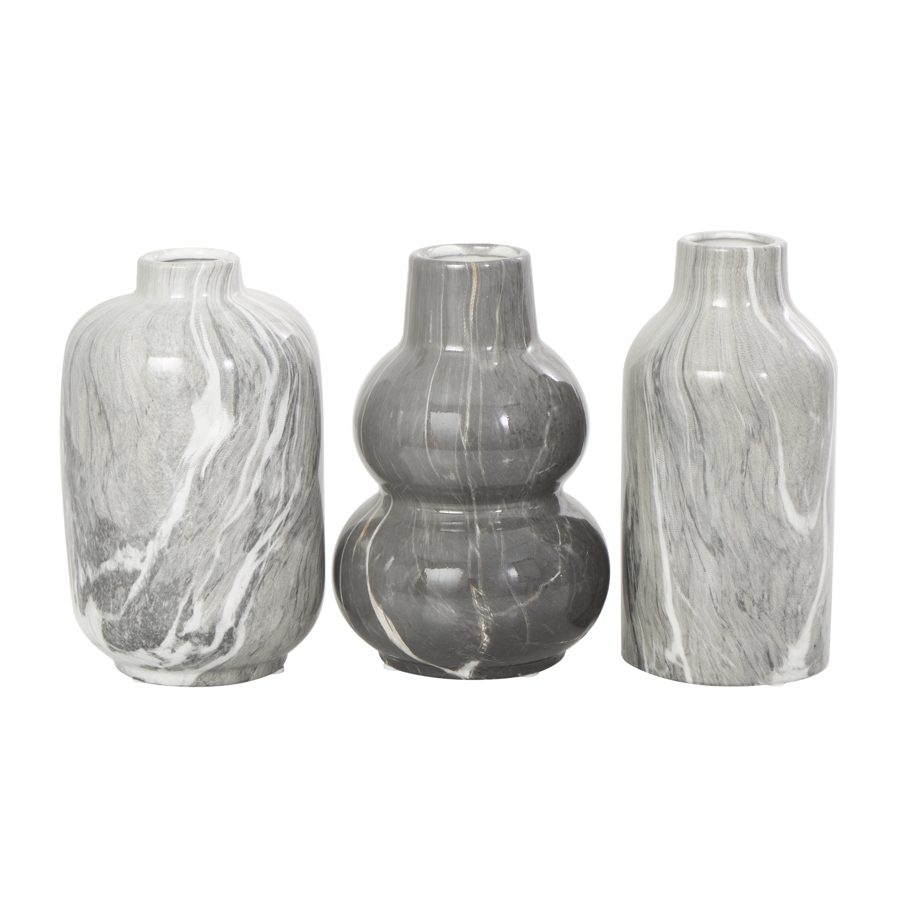 DecMode 5"W, 8"H Gray Ceramic Vase with Marble Inspired Patterns, Set of 3