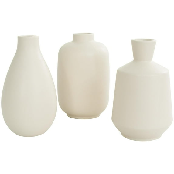 DecMode 5"W, 8"H Cream Ceramic Vase with Varying Shapes, Set of 3