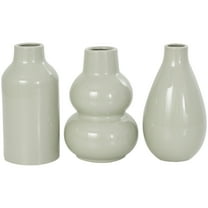 DecMode 5"W, 8"H Minimalistic Rounded Green Ceramic Vase with Varying Shapes, Set of 3