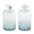 thumbnail image 1 of DecMode 5"W, 9"H Blue Glass Shell Handmade Decorative Jars with Whale and Seashell Tops, 2-Pieces, 1 of 11