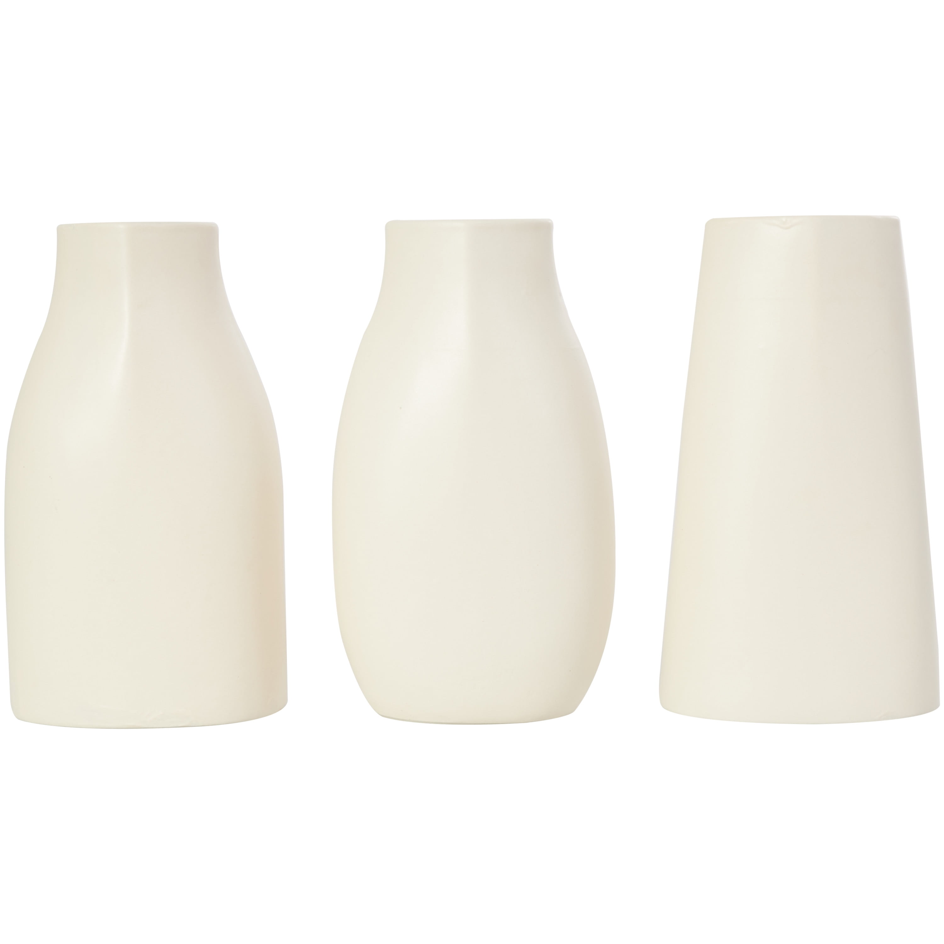 DecMode 5"W, 9"H Minimalistic Dimensional Cream Ceramic Vase with Varying Shapes, Set of 3