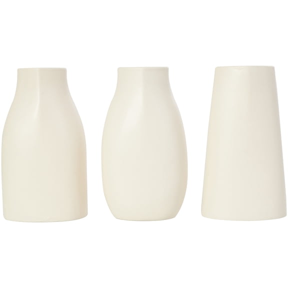 DecMode 5"W, 9"H Minimalistic Dimensional Cream Ceramic Vase with Varying Shapes, Set of 3