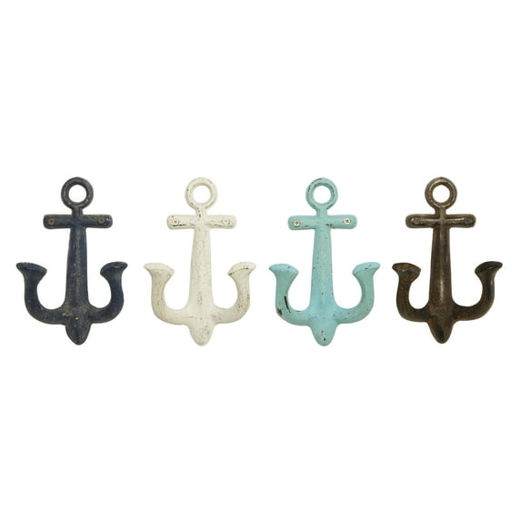 DecMode 5"W, 9"H Multi Colored Metal Single Hanger Anchor Wall Hook, 4-Pieces