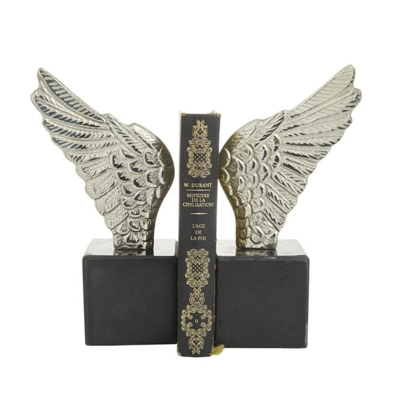 DecMode 5" Wings Bird Aluminum Metal Bookends with Marble Base (Set of 2)
