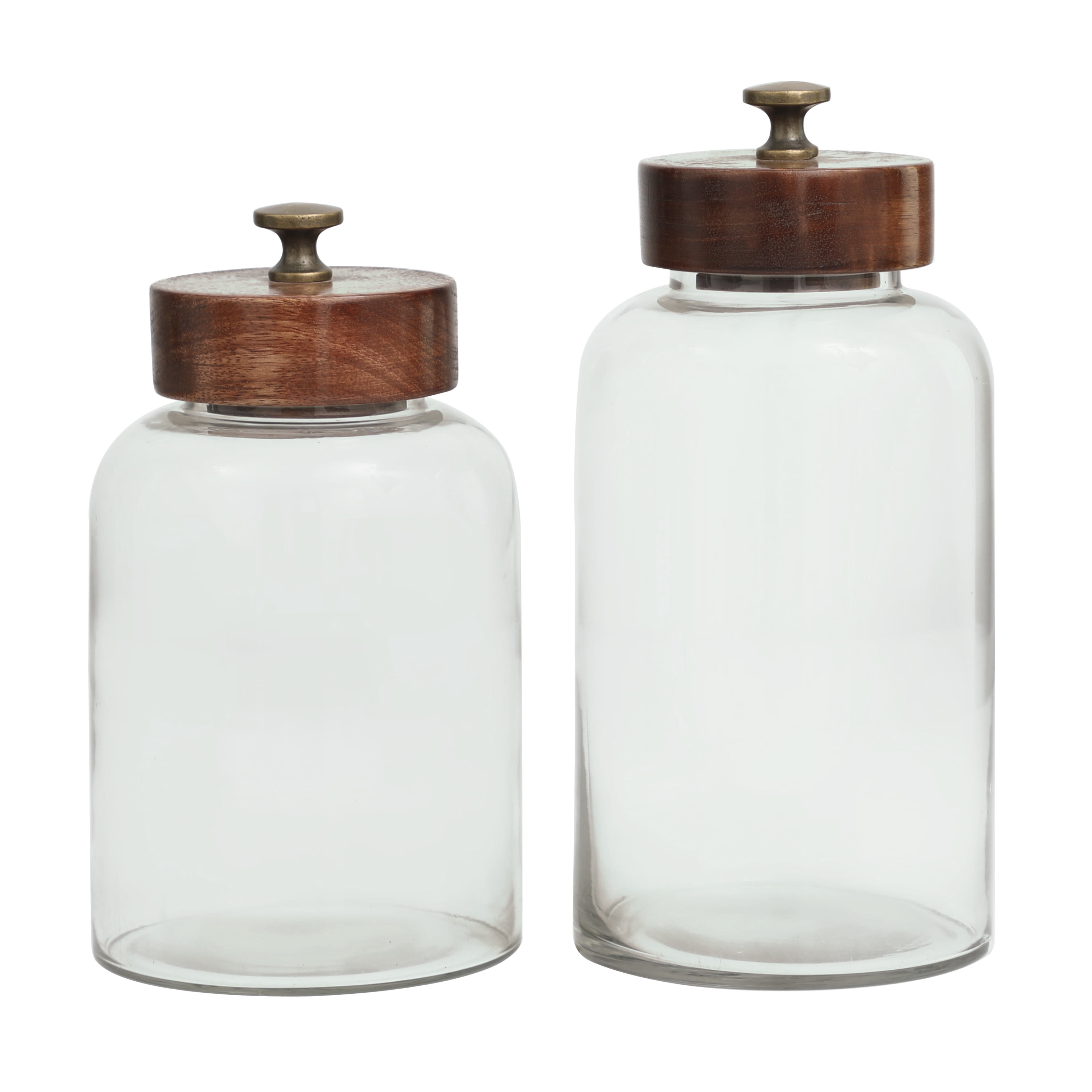 DecMode 5" x 11" Clear Glass Canisters with Brown Removable Lids and Antique Knobs, 2-Pieces