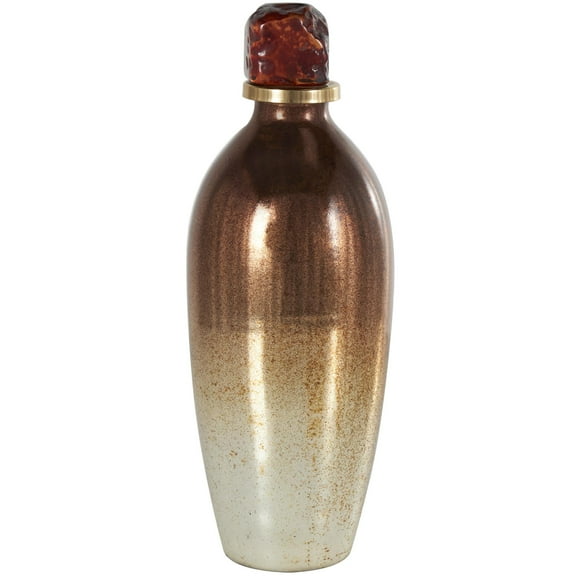 DecMode 5" x 14" Copper Glass Speckled Ombre Decorative Jars with Textured Top Knob and Gold and Beige Accents, 1-Piece