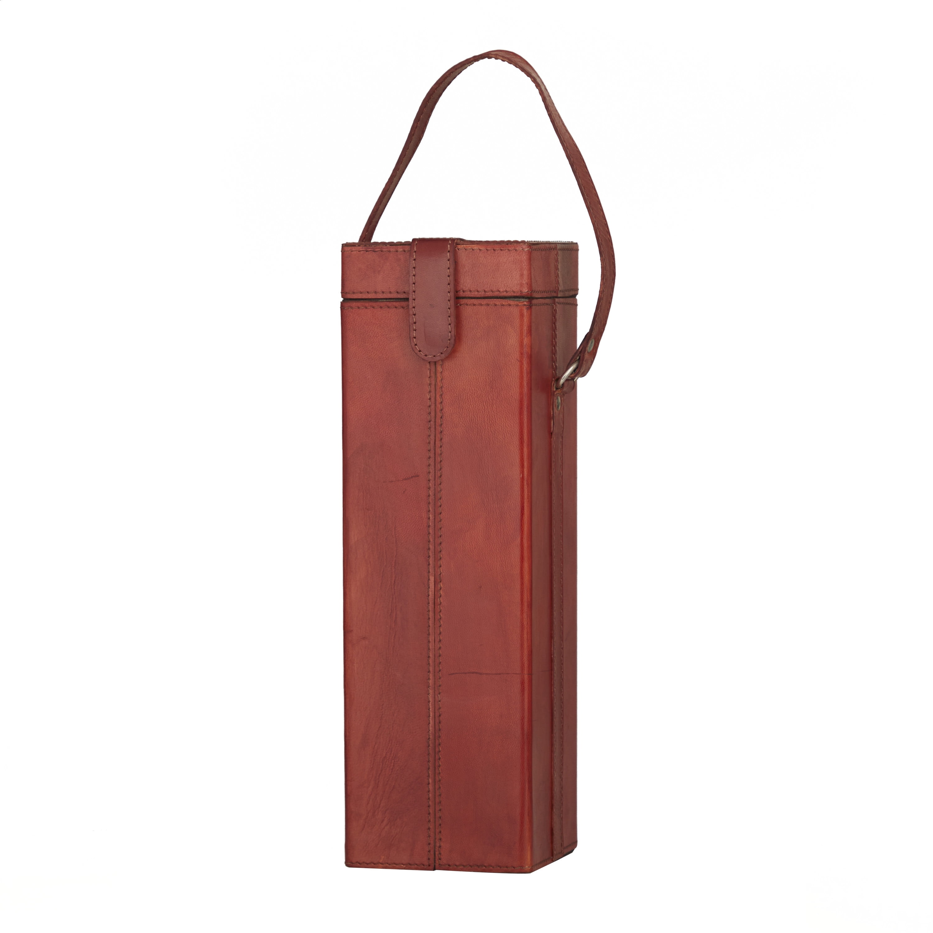 DecMode 5" x 15" Red Leather Single Bottle Wine Holder with Carrying Handle, 1-Piece