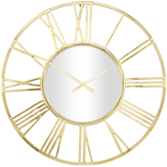 DecMode 50" Gold Aluminum Metal Geometric Open Frame Wall Clock with Mirrored Glass Center