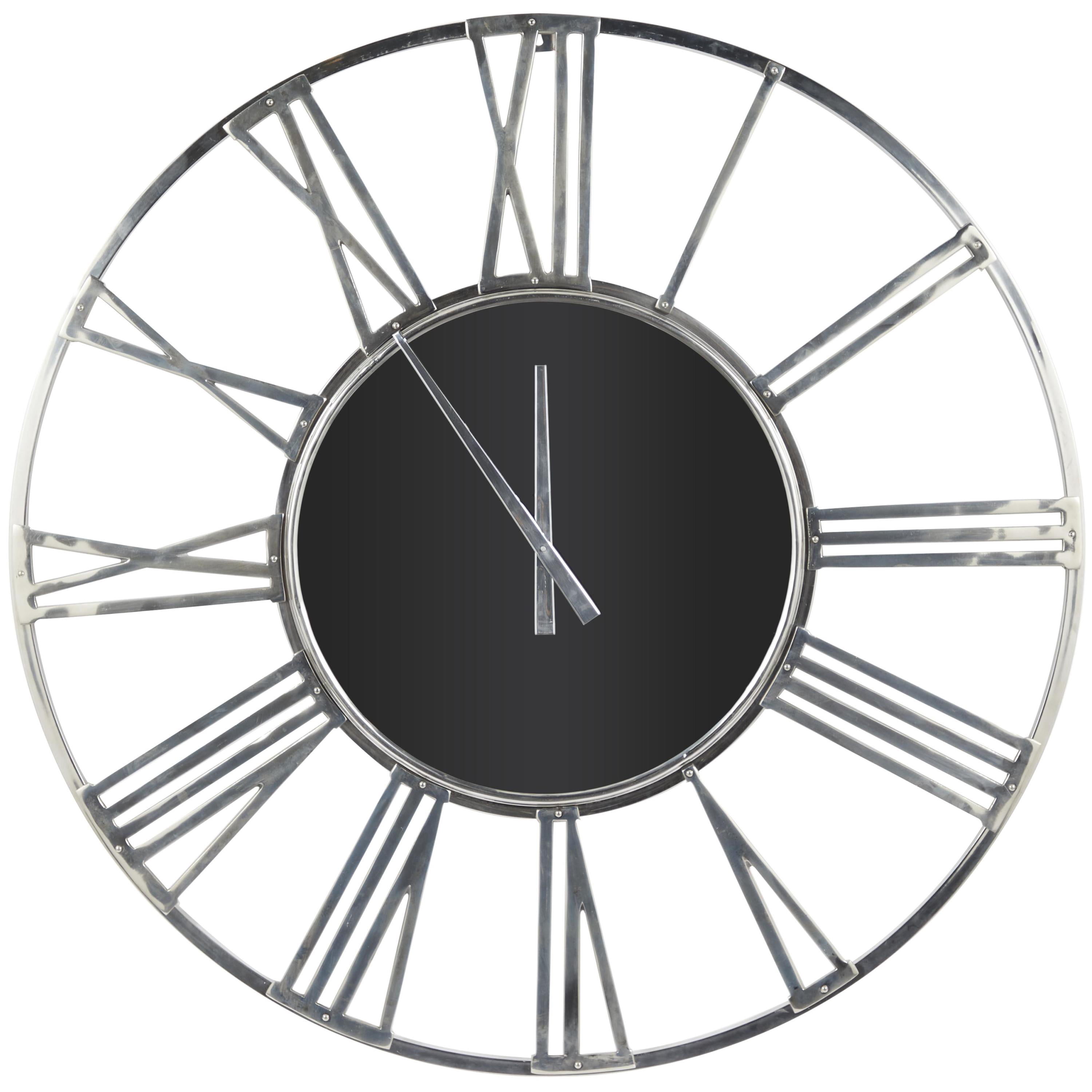 DecMode 50" Silver Aluminum Metal Geometric Open Frame Wall Clock with Black Glass Center
