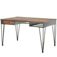 thumbnail image 1 of DecMode 51" x 29" Black Metal Double Sided Desk with Brown Wooden Tabletop and Drawers, 1-Piece, 1 of 12