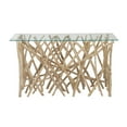 thumbnail image 1 of DecMode 51" x 30" Brown Teak Wood Handmade Tree Branch Console Table with Clear Glass Top, 1-Piece, 1 of 9