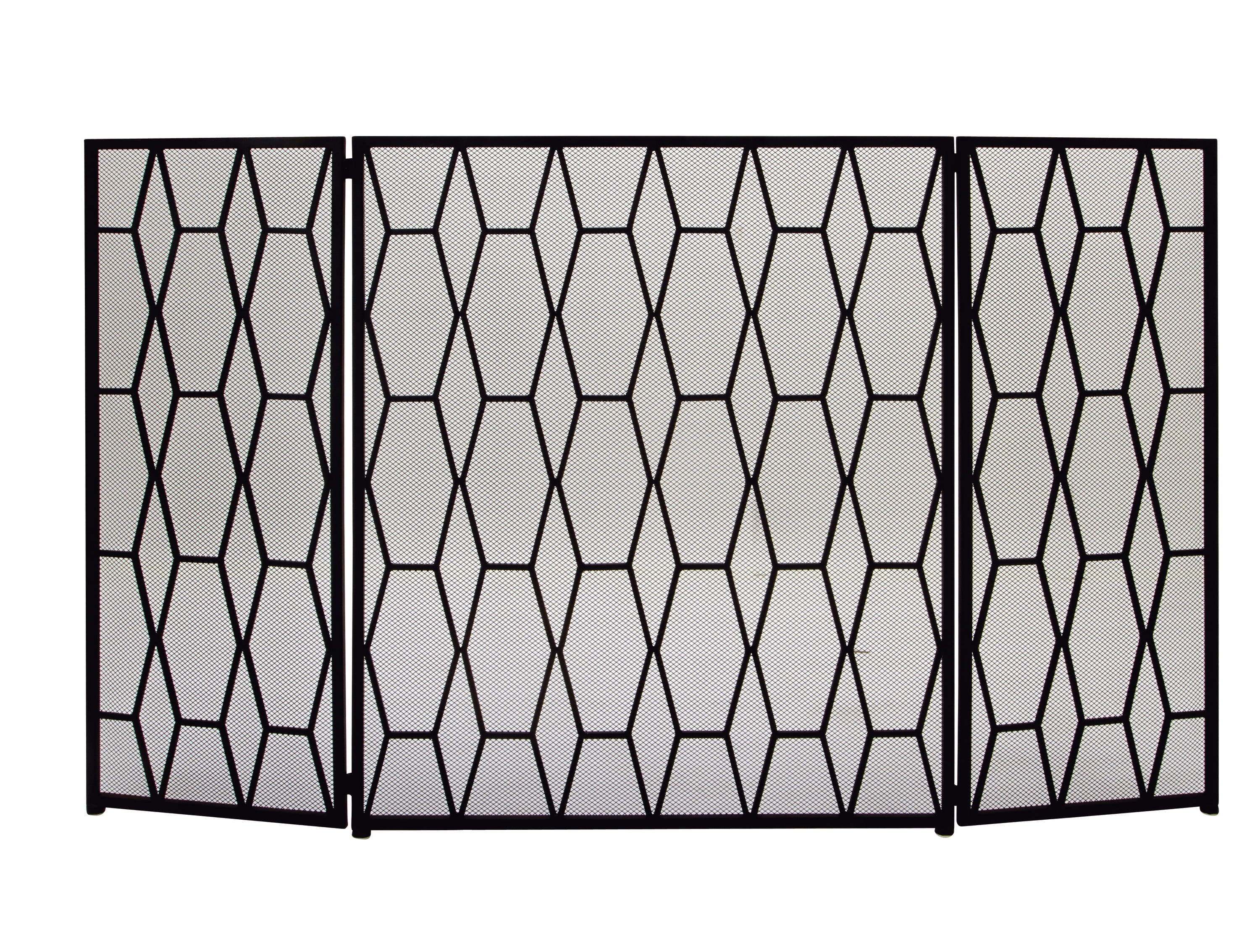 Black Geometric Iron Mesh Three-Panel Foldable Fireplace Screen