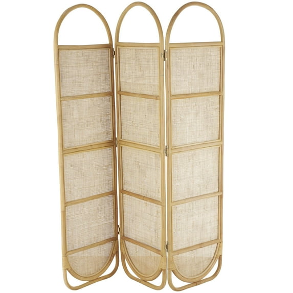 DecMode 51" x 71" Light Brown Rattan Geometric Woven Arched Oval 3 Panel Room Divider Screen, 1-Piece