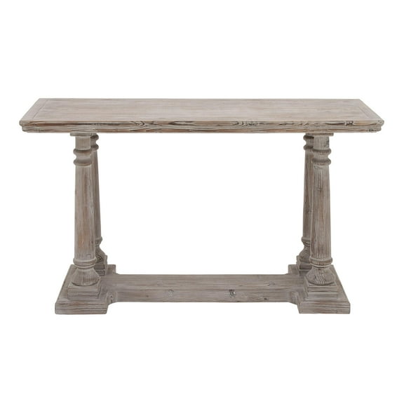 DecMode 52" x 30" Light Brown Wooden Whitewashed Distressed Turned Console Table, 1-Piece